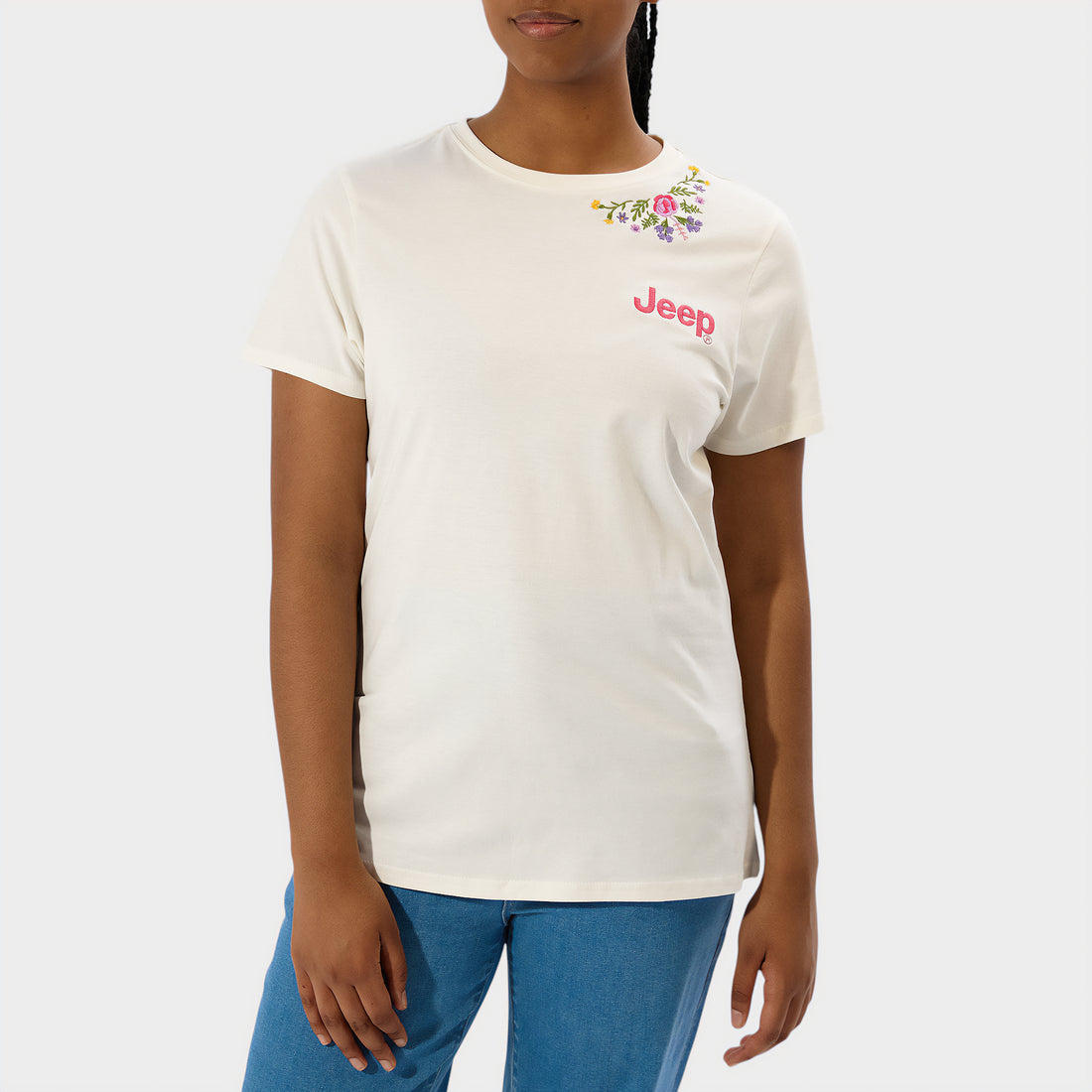 Flower Neck Embroidery T-Shirt