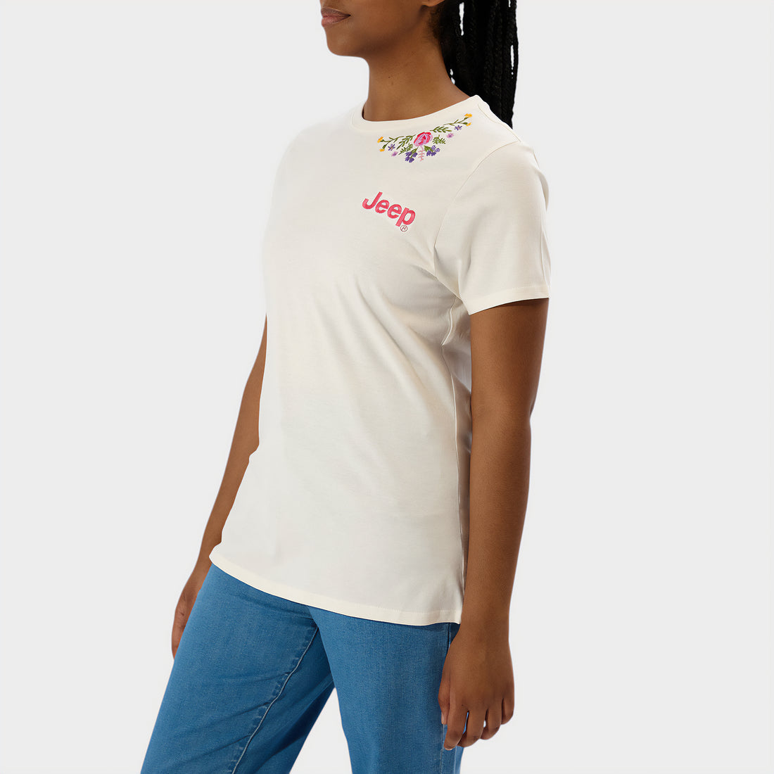 Flower Neck Embroidery T-Shirt